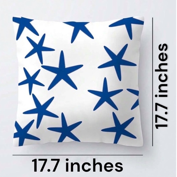 Coastal Starfish Pillow Cover Beach Nautical Square Blue White 17. 7 X 17.7 in - Picture 5 of 16